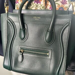Celine Nano Luggage Bag with long strap- Dark forest green